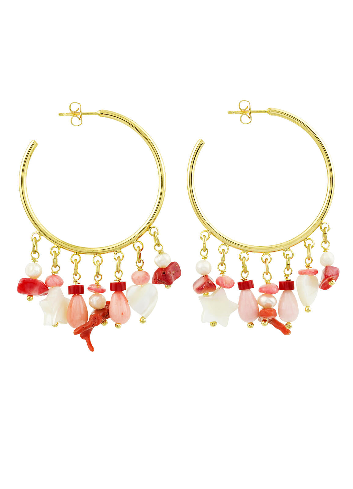 Orecchini Donna Lebole Settecento Cerchio Ottone Dorato Madre Perla SC/O/CORALLO